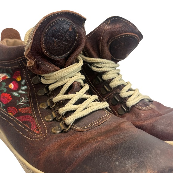 Inkkas Leather High Top Sneakers Brown Embroidered Rooster Floral Men 9 Women 11 - Picture 8 of 10